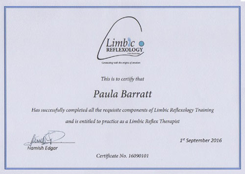 Limbic Reflexology Certificate September 2016