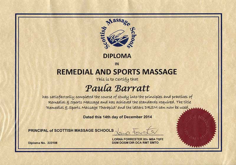 Diploma in redeial and sports Massage December 2014