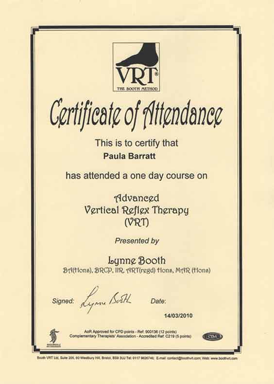 Advanced Vertical Reflex Therapy Certificate